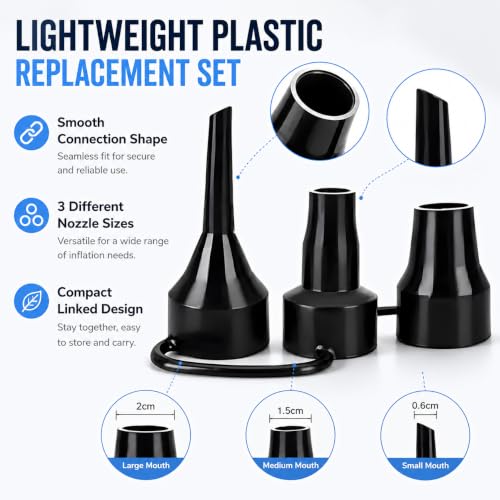 3 Size Air Pump Nozzles Set - Plastic Inflator Adapters for Pools, Mattresses & Bounce Houses