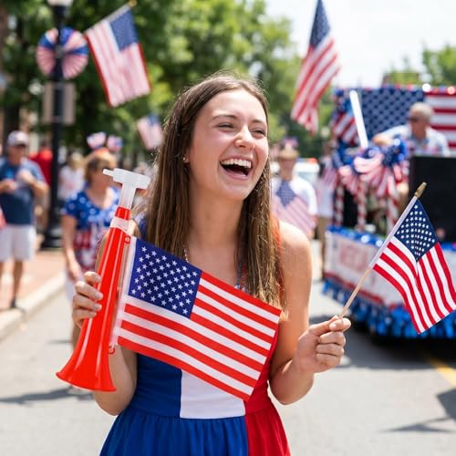 11 Inch Cheering Stadium Horns with American Flags - 4 Pack