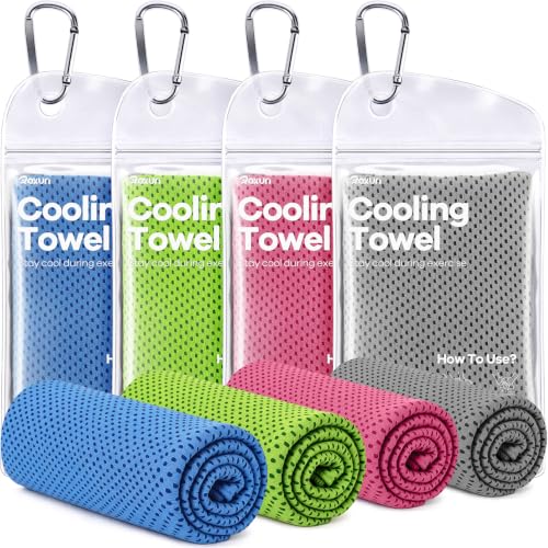 Cooling Towels 4 Pack - Soft Breathable Ice Rags in Gray, Blue, Pink, Green
