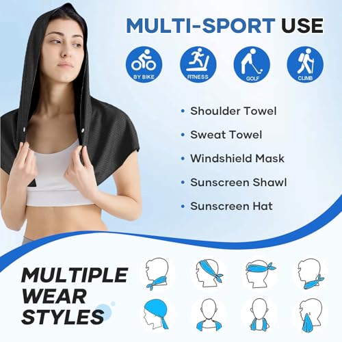 Cooling Towels for Neck and Face - Instant Cool Hoodie Towel 2PCS - Black/Grey