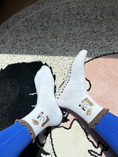 Non-Slip Yoga Ballet Socks with Ruffle Cuff - Brown, One Size