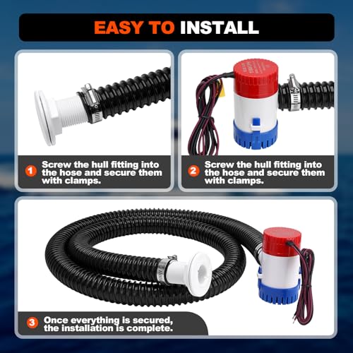 1100 GPH Bilge Water Pump 12V with Plumbing Kit - 1-1/8 Inch Diameter, Filterup