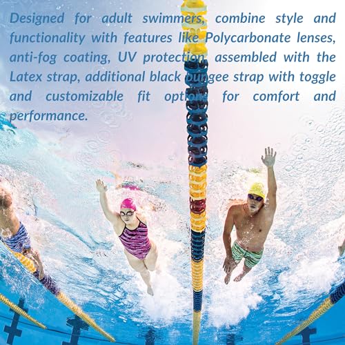 Sporti Unisex Swedish Anti-Fog Swim Goggles with Bungee Strap & Smoke Lens