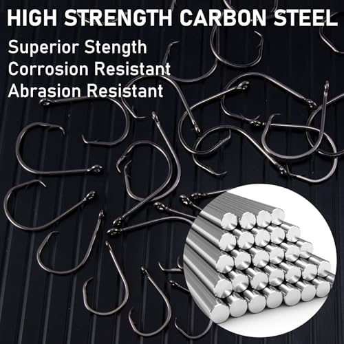 In-Line Circle Hooks - Straight Shank Octopus Hooks, Black Nickel - 50 Pack