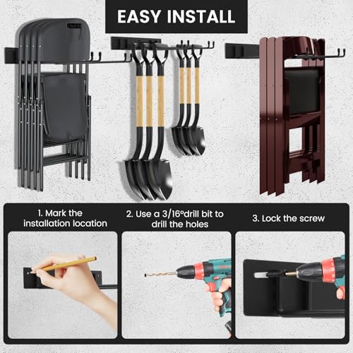 Folding Chair Rack,Metal Folding Chair Storage Rack - 2-Pack,Heavy Duty Design,Garage Organization & Foldable Chair Hanger