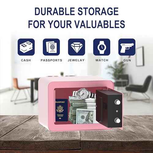 Small Safe Box - Home Safe for Money Jewelry Documents, Solid Lock Box, Mini Security Box with Digital Electronic Security Keypad for Home Office Hotel (Pink)