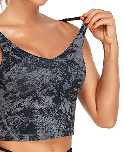 Longline Sports Bra for Women - Padded Crop Tank Top - X-Small Heart Black Carbon