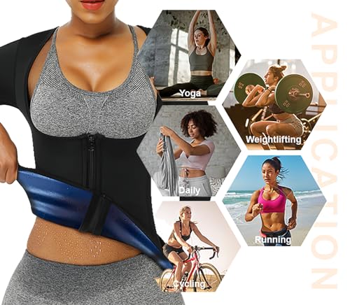 Sauna Suit Shirt for Women - Weight Loss Sweat Vest, Blue Large
