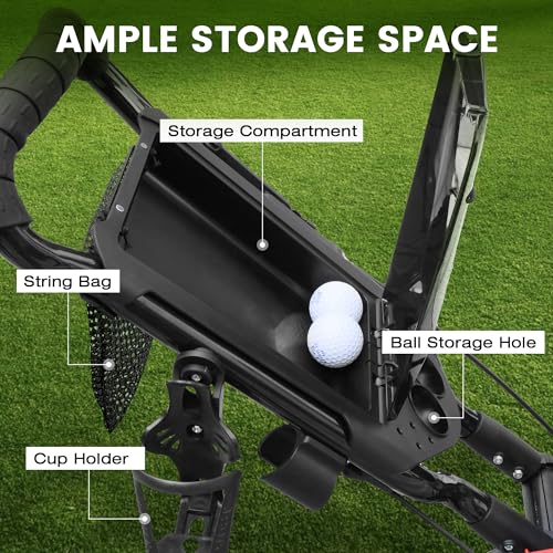 Golf Push Cart - 1-Click Folding Design, 300 lbs Capacity, Black
