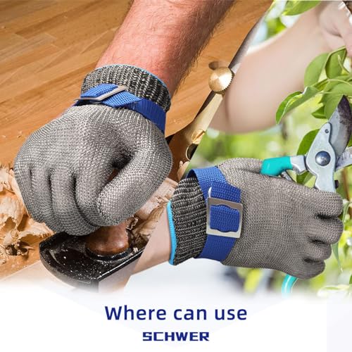 Schwer SlicePro ANSI A9 Cut Resistant Glove PR1706, Stainless Steel Mesh Metal Glove, Food Grade for Kitchen Cooking, Butcher Meat Cutting, Oyster Shucking, Mandoline, Fishing, Non-PFAS(L, 1 Pair)