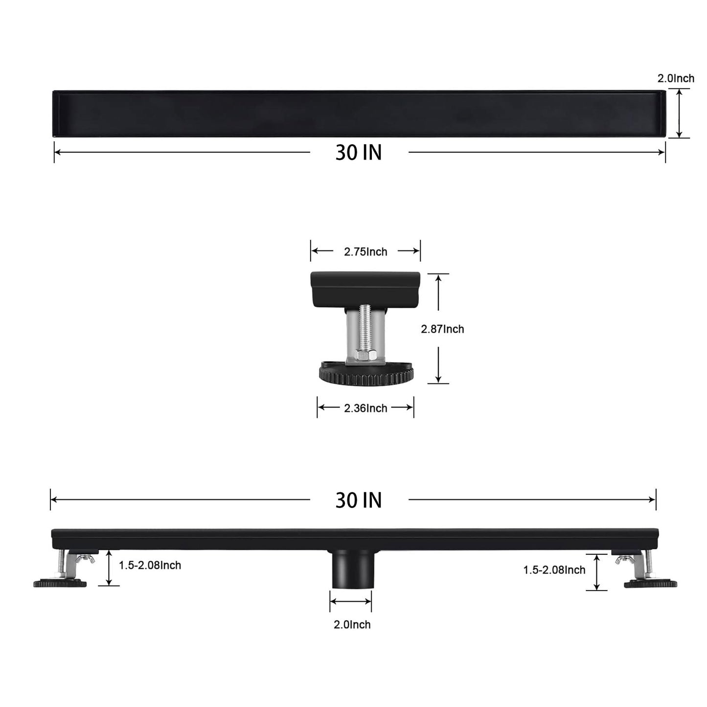 Bmvlffs 30-Inch Linear Shower Drain with Tile Insert Matte Black Cover, Rectangle Floor Drain Brushed 304 Stainless Steel Including Hair Strainer