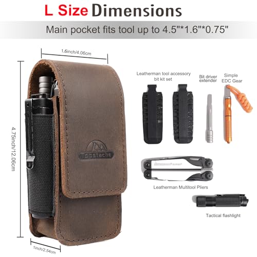 Topstache Large Darkbrown Leather Multitool Sheath for EDC Belt Organizer for Leatherman & Gerber