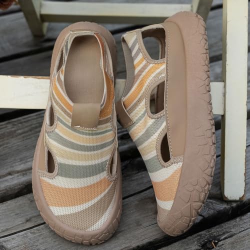 Chunky Platform Sneakers for Women - Khaki Wedge Walking Shoes