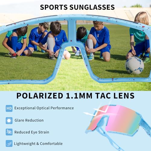 Kids Sunglasses with UV400 Protection - Blue Dark Red Frame Revo Pink Lens