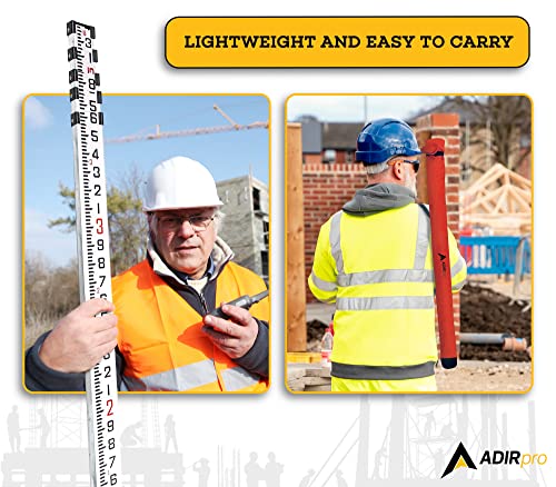 AdirPro 16FT Aluminum Grade Rod - 10ths, Dual Sided Telescopic Leveling Tool with Bubble Level & Carry Case