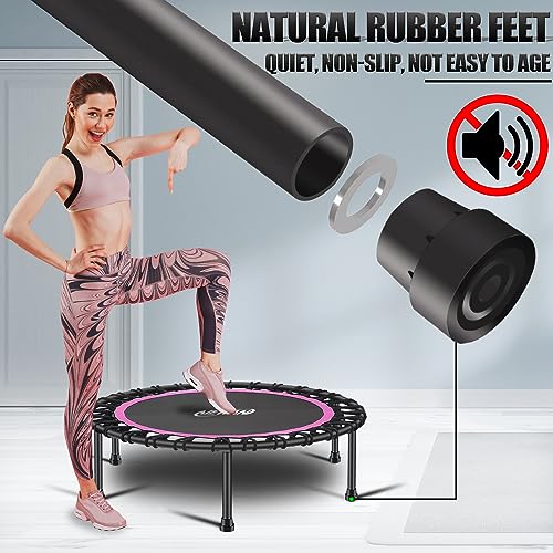 Silent Mini Trampoline 40" Round Pink - Fitness Bungee Rebounder