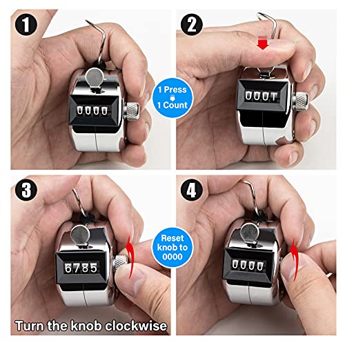 4-Digit Hand Tally Counter - Metal Clicker for Knitting, Coaching, Golf, Fishing - A-1 Piece