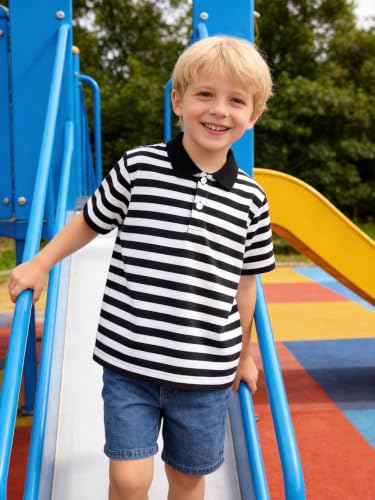 Boys Striped Polo T-Shirt - Short Sleeve, 5-6 Years, Black