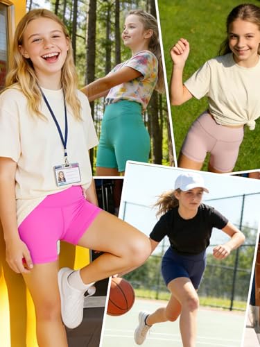 High Waist Girls Athletic Shorts - Black, 13-14 Years