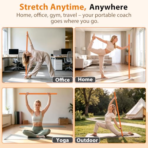 58" Steel Yoga Stick - Adjustable Exercise Bar for Mobility, Flexibility & Balance - Orange