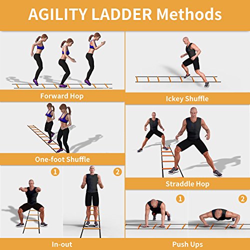 Agility Ladder and Cones Set - 20 Feet with 12 Rungs, Carry Bag & 10 Cones