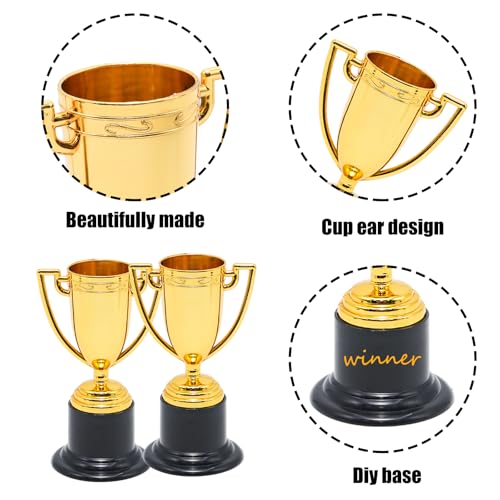 Mini Trophy Cups Set - 6 Pcs Gold 4-Inch Plastic Awards for Parties