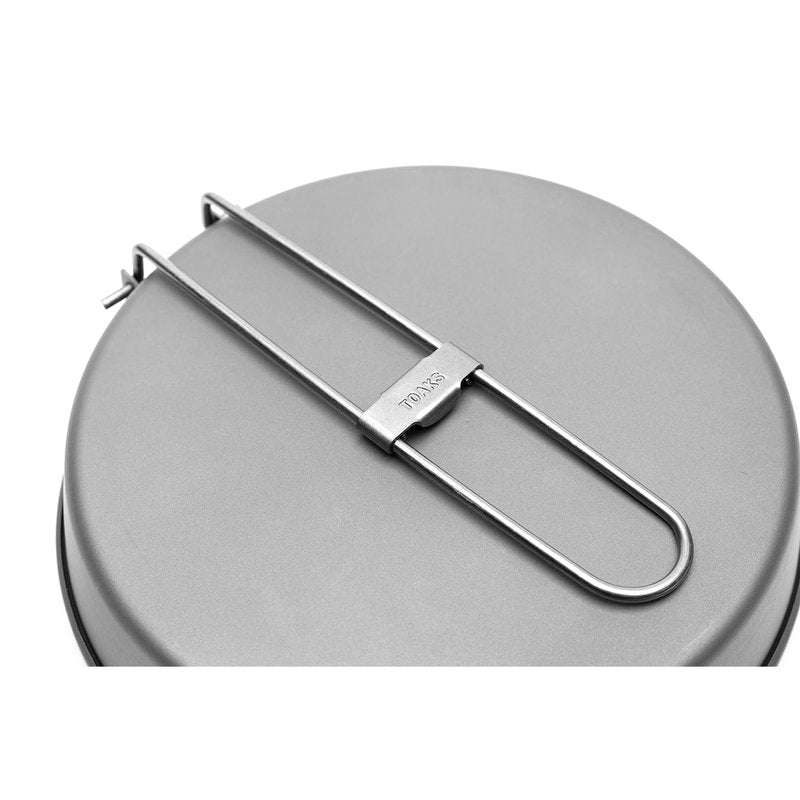 TOAKS Titanium Nesting Pan 2PC Set – 6.5 inch Deep Frying Pan with Foldable Handle and Matching Nesting Plate for Open Fire Cooking and Group Meals