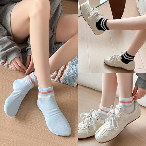 6 Pairs Low Cut Ankle Socks for Women - Cotton Casual - Black, Grey, White, Green, Blue, Pink