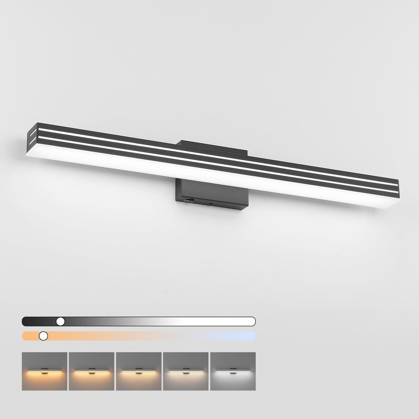 Ralbay Modern Black Bathroom Light Fixtures 5 Color Temperature Dimmable 31.5inch 30W Acrylic LED Black Bathroom Vanity Lighting Fixtures Over Mirror