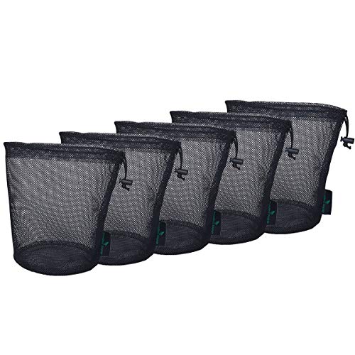 Durable Black Mesh Nylon Stuff Sack - 5pcs Travel Storage Bags (L)
