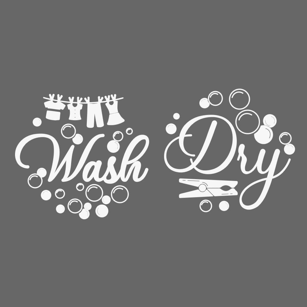 SUPERDANT Laundry Room Wall Stickers Wash and Dry Vinyl Wall Decals Washing Machine Art Wash Room DIY Decoration Hang Out to Dry Print for Washing Machine Laundry Rooms Decor White