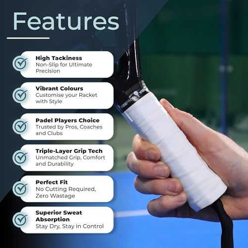 Padel Grip Tape - Tacky Feel Overgrip for Rackets - Black - 3 Pack