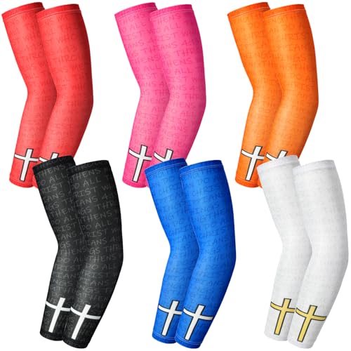 Shyyween Small Faith Cross Youth Arm Sleeves - 6 Pairs Compression Baseball Sleeves