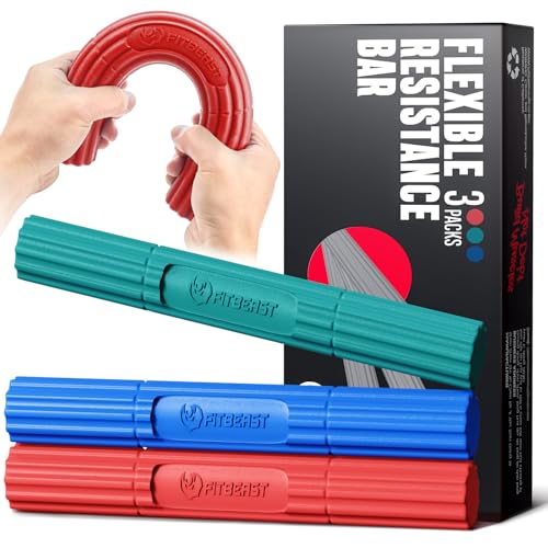 FitBeast Flex Therapy Bar Set of 3 - Green, Blue, Red Resistance for Tendonitis