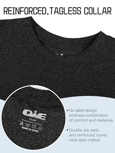 Boys Athletic Dry Fit T-Shirts - 5 Pack, 12-14 Years, Black, Mottled Red, Dark Gray