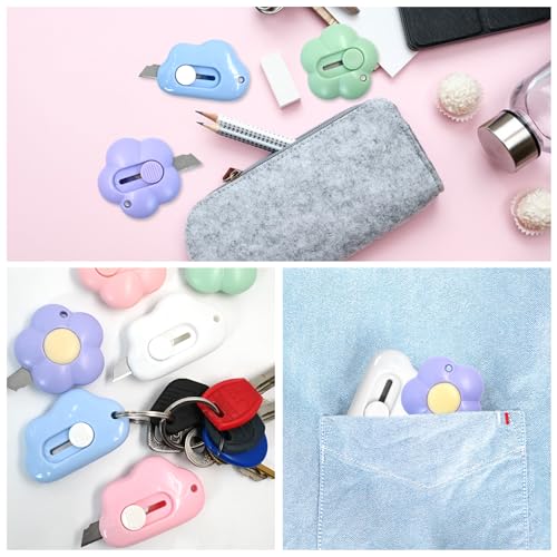 6 Pack Mini Box Cutter, Cute Letter Opener, Small Utility Knives, Box Cutter Retractable Paper Package Slice Safety, Aesthetic Office Supplies Stationary for Women Girls, Cloud and Flower Shape