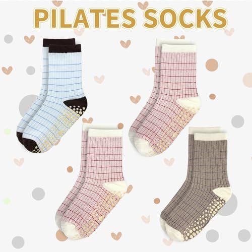 Non-Slip Yoga Socks for Women - 3 Pairs, One Size - Milkshake Pink, Grape Purple, Deep Coffee Brown