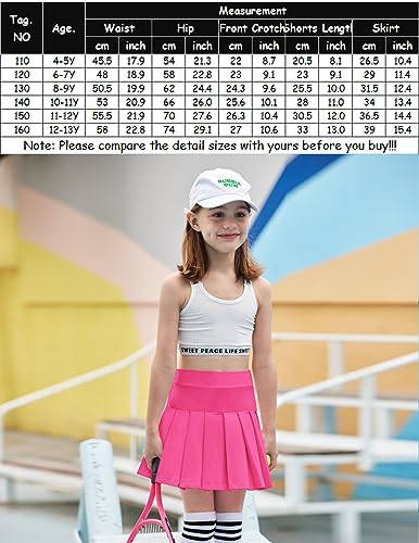 Arshiner Girls Tennis Skirts with Pockets - Kids Athletic Pleated Golf Skorts, 6-7 Years, Rose Red