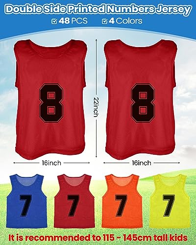 48 Pcs Youth Sports Pinnies - Nylon Mesh Basketball Practice Jerseys