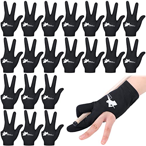 Giegxin Black 20 Pcs Billiard Pool Gloves Three Fingers for Men Women