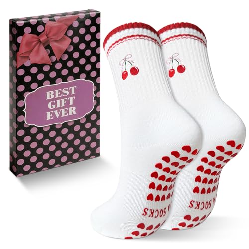 Non-Slip Pilates Grip Socks for Yoga & Barre - One Size / 1 Pair-Cherry