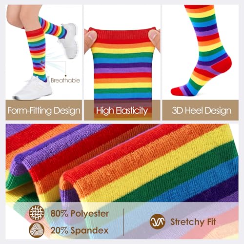 Knee High Socks for Women - Novelty Holiday Print - Red-Rainbow
