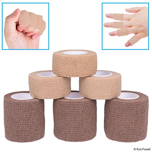Self-Adhering Bandage Tape - 6 Pack, 1.97" & 0.98" - Light & Brown Skin