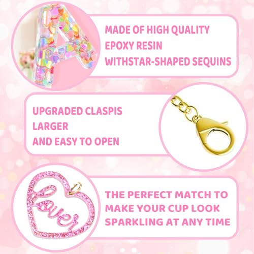 Personalized Letter Charm Keychain for Stanley Cup - A Pink