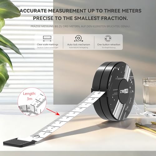 Retractable Dartboard Oche Tape Measure - 3m with Metal Ring