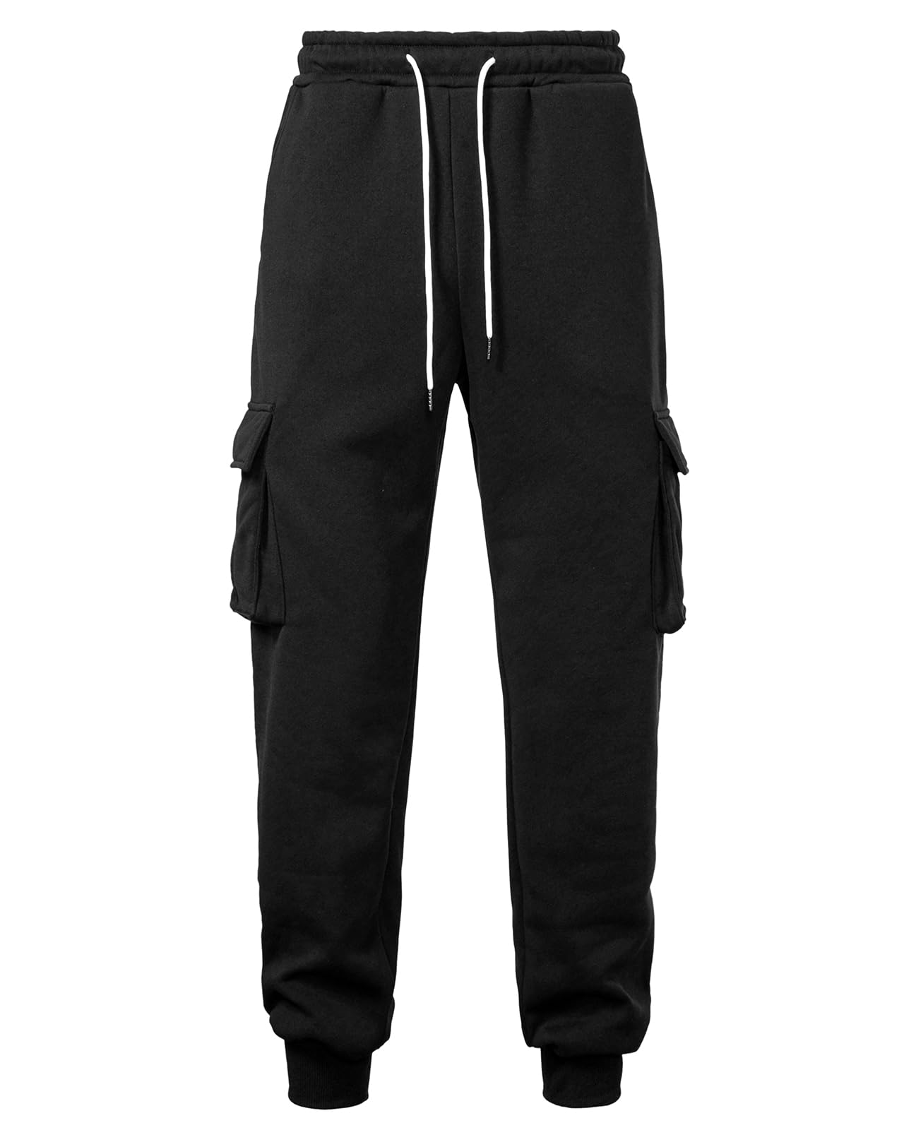 PIDOGYM Mens Fleece Cargo Sweatpants Heavyweight Tapered Joggers Athletic for Men Workout Running with Pockets Black