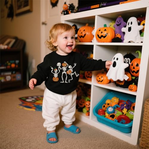 AQYLXLHH 4T Toddler Halloween Pumpkin Ghost Dinosaur Sweatshirt Boys Girls 2-Skeleton Black