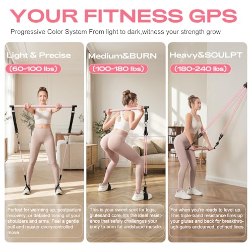 Adjustable Pilates Bar Kit with Resistance Bands for Home Workouts