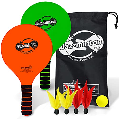 Paddle Ball Game Set with Carry Bag - 2 Wooden Paddles, 4 Birdies, 1 Ball - One Size