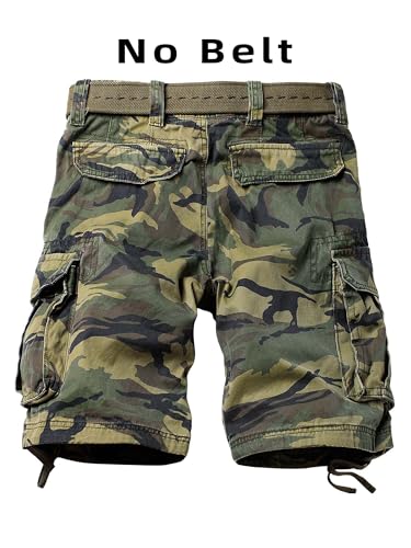 AKHIKING Rain Camo 36 Regular Camo Cargo Shorts for Men - 100% Cotton, 6-Pocket Outdoor
